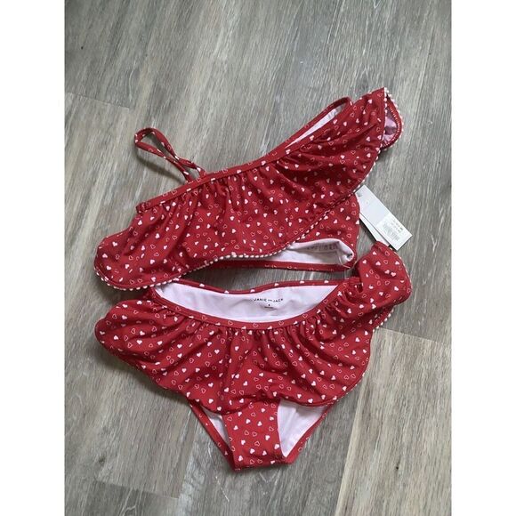 Janie and Jack Little Girl's & Girl's red 2-Piece hearts Ruffle Swimsuit Sz 8 - Picture 11 of 16